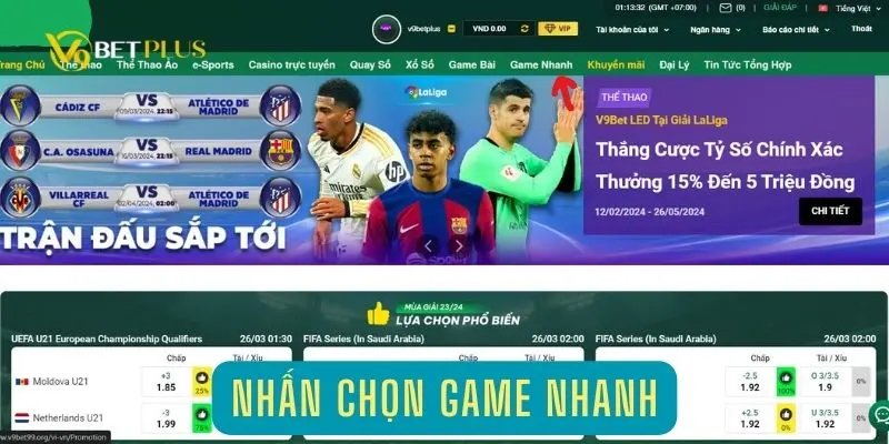 Nhấn chọn Game Nhanh để chơi game tại nhà cái V9bet